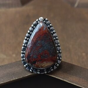 Elegant Teardrop Red and Silver Ring
